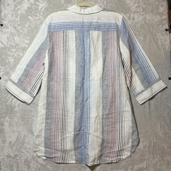 Chico's Linen Tunic Blouse Women's Size 2 Purple Blue Striped 3/4 Sleeve Button - Picture 10 of 11